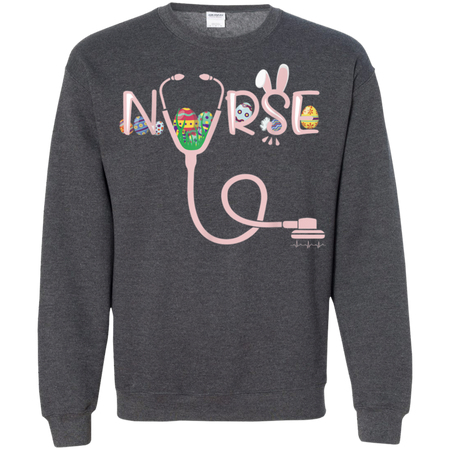 Stethoscope Nurse Tail Easter bunny Colorful Eggs Shirt G180 Gildan Crewneck Pullover Sweatshirt 8 oz