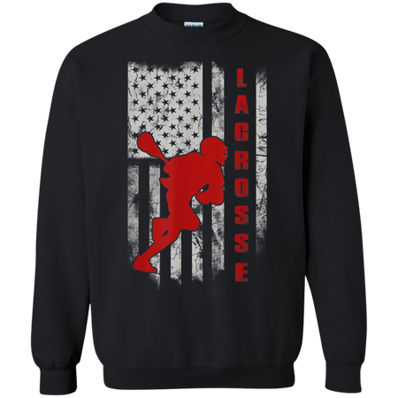 Lacrosse Lax Flag American Shirt G180 Gildan Crewneck Pullover Sweatshirt  8 oz.