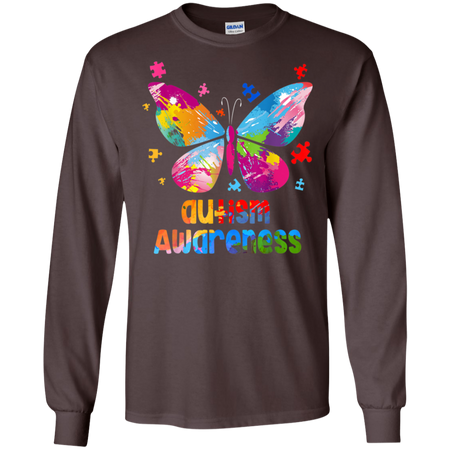 Autism Awareness Gift Colorful Butterfly Autism Shirt G240 Gildan LS Ultra Cotton T Shirt