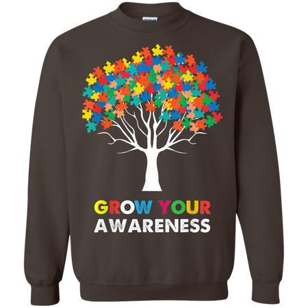Autism Awareness Puzzle Tree Grow Your Awareness Shirts G180 Gildan Crewneck Pullover Sweatshirt 8 oz