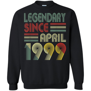 20th Birthday Gifts Retro Legendary Since April 1999 Shirt G180 Gildan Crewneck Pullover Sweatshirt 8 oz