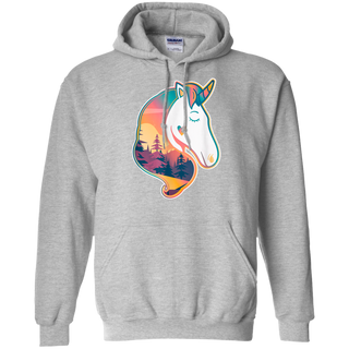 Unicorn Spirit Animal Sunrise Over The Trees Shirt G185 Gildan Pullover Hoodie 8 oz