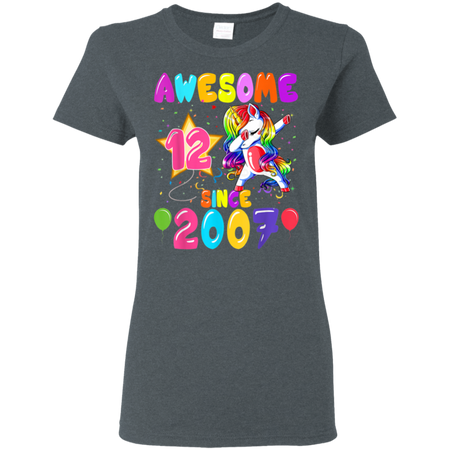 12 Years Old 12th Birthday Unicorn Dabbing Party Shirt G500L Gildan Ladies' 5.3 oz. T-Shirt