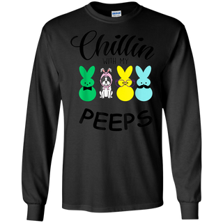 Chillin With My Peeps Boston Terrier Easter Bunny Shirt G240 Gildan LS Ultra Cotton T Shirt