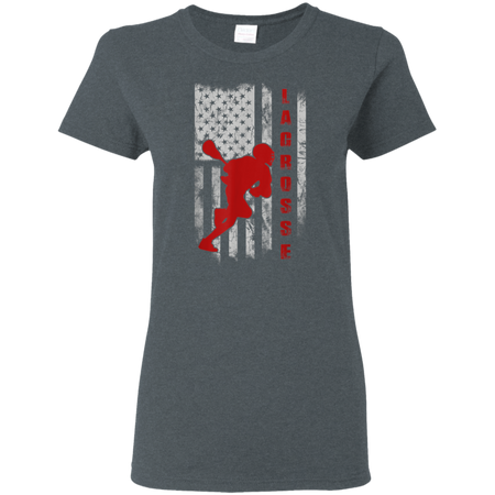 Lacrosse Lax Flag American Shirt G500L Gildan Ladies' 5.3 oz. T-Shirt