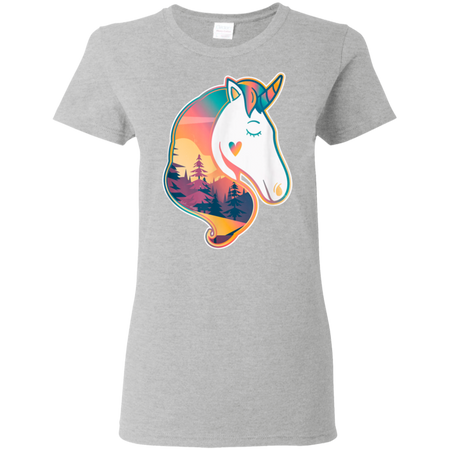 Unicorn Spirit Animal  Sunrise Over The Trees Shirt G500L Gildan Ladies' 5.3 oz. T-Shirt