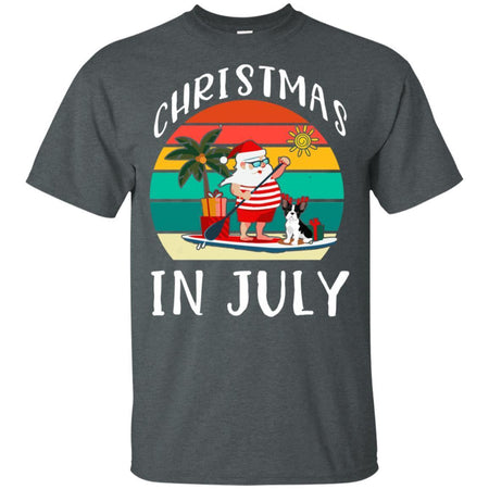 Funny Christmas In July Santa Claus Summer With French Bulldog T-Shirt HT206