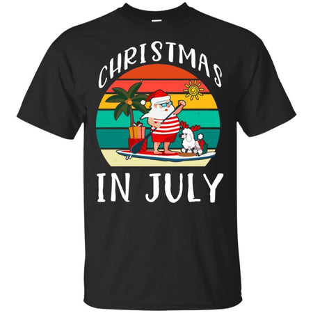 Funny Christmas In July Santa Claus Summer With French Poodle Dog T-Shirt HT206