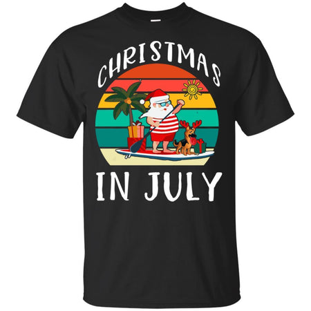 Funny Christmas In July Santa Claus Summer With German Shepherd Dog T-Shirt HT206