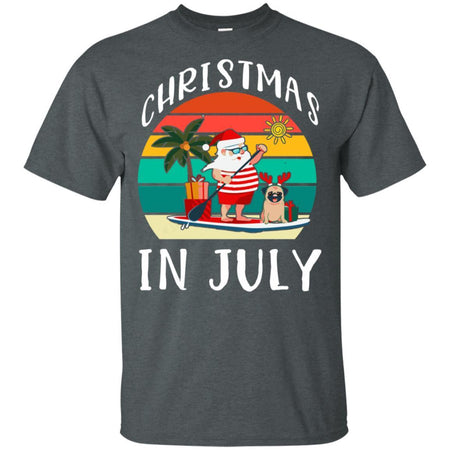 Funny Christmas In July Santa Claus Summer With Pug Dog T-Shirt HT206