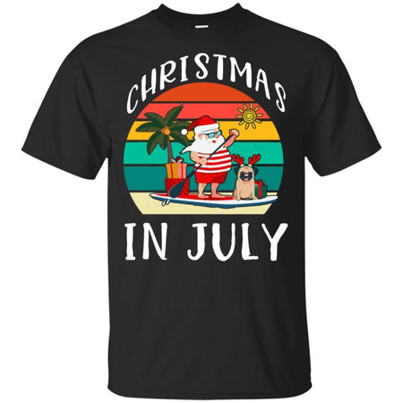 Funny Christmas In July Santa Claus Summer With Pug Dog T-Shirt HT206