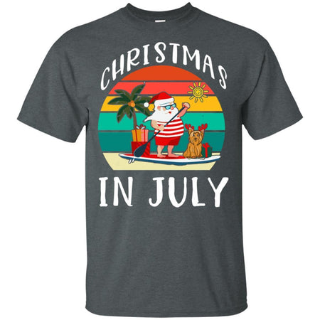 Funny Christmas In July Santa Claus Summer With Yorkshire Terrier Dog T-Shirt HT206